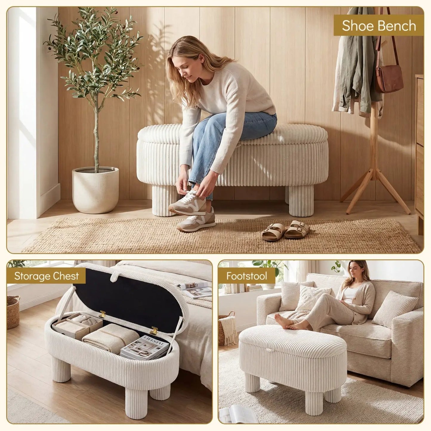 Corduroy Storage Ottoman Bench Foot Stool