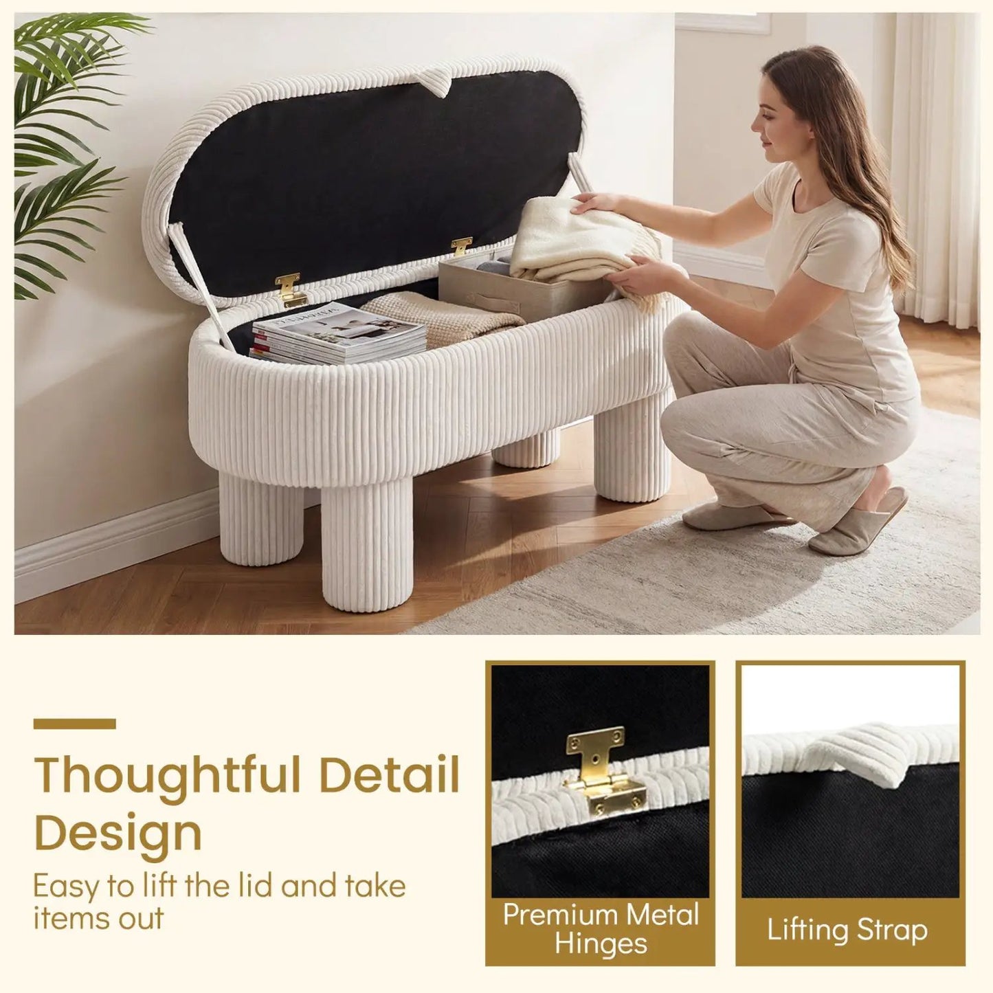 Corduroy Storage Ottoman Bench Foot Stool