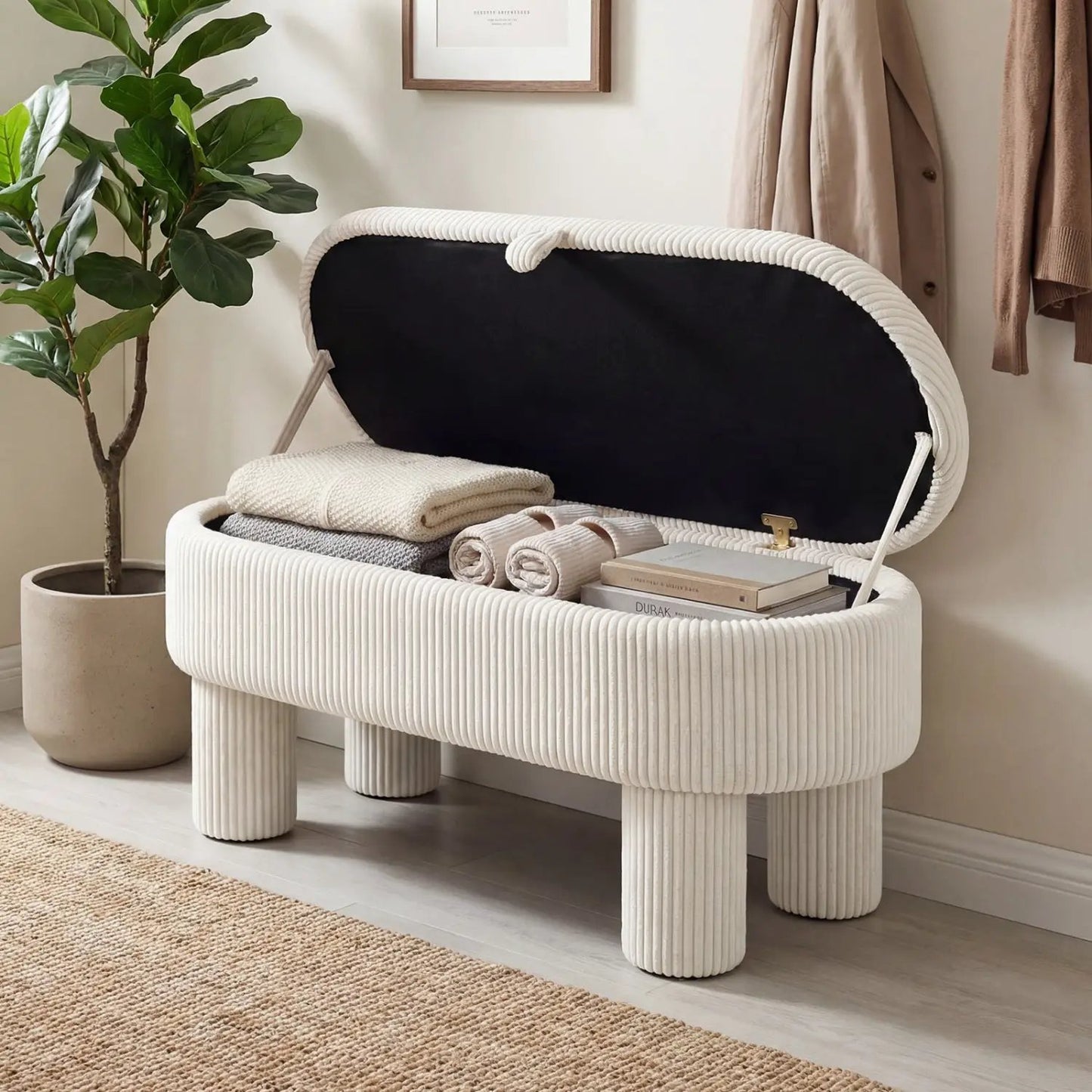 Corduroy Storage Ottoman Bench Foot Stool