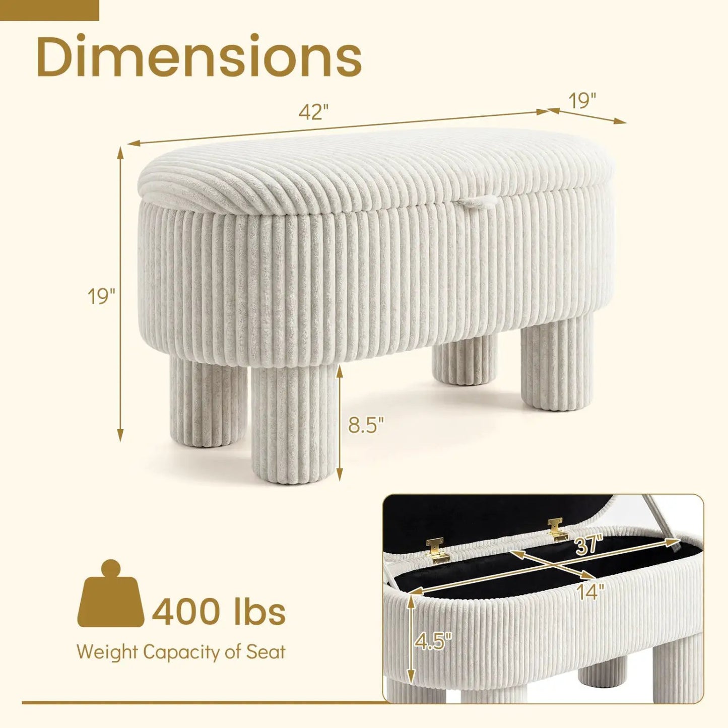 Corduroy Storage Ottoman Bench Foot Stool