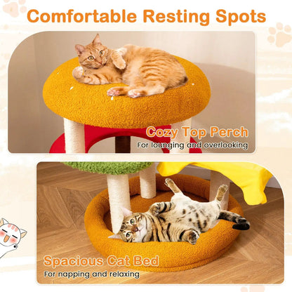 42 Inch Tall Modern Cat Tree Multi-Level with Padded Perch and Cat Bed