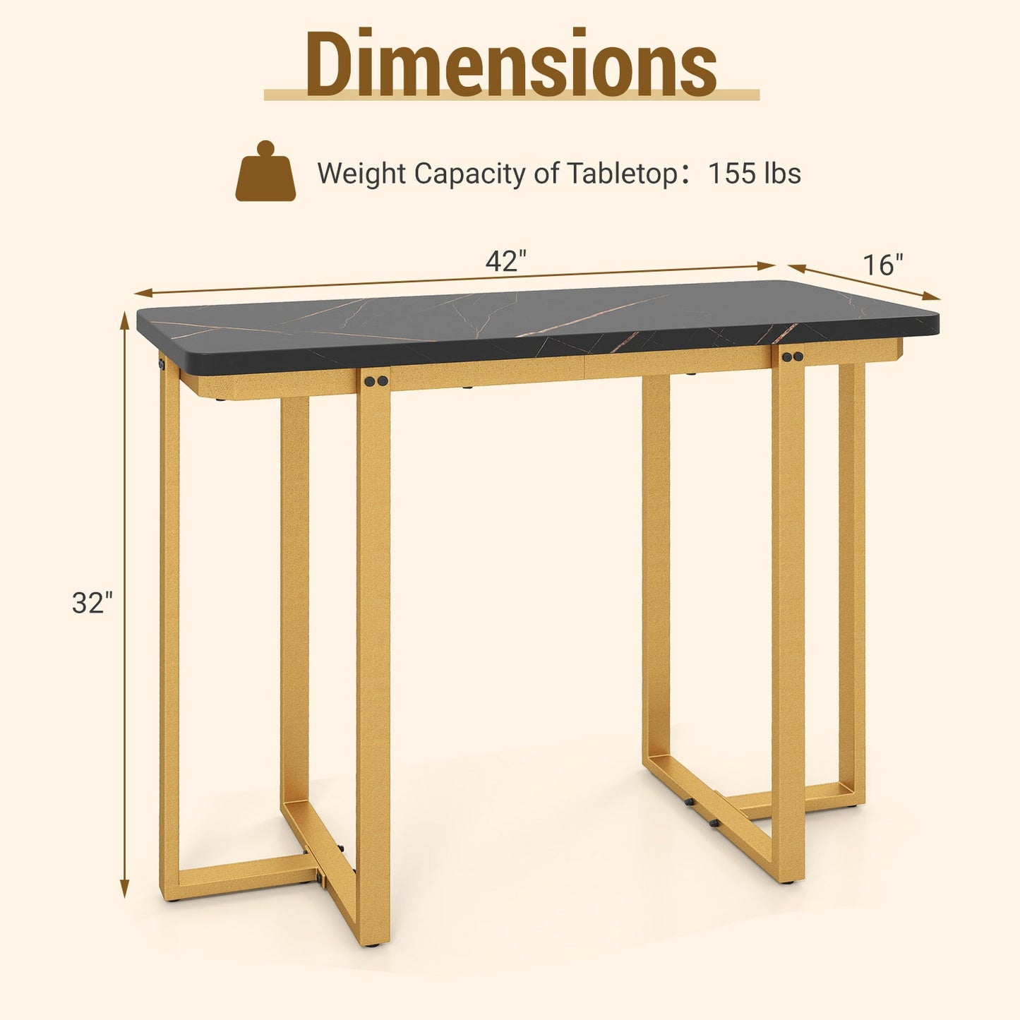 42 Inches Modern Faux Marble Entryway Table with Geometric Metal Frame