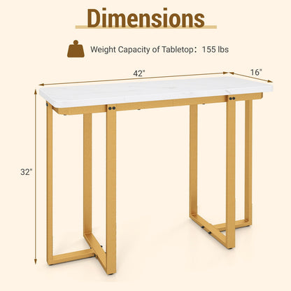42 Inches Modern Faux Marble Entryway Table with Geometric Metal Frame