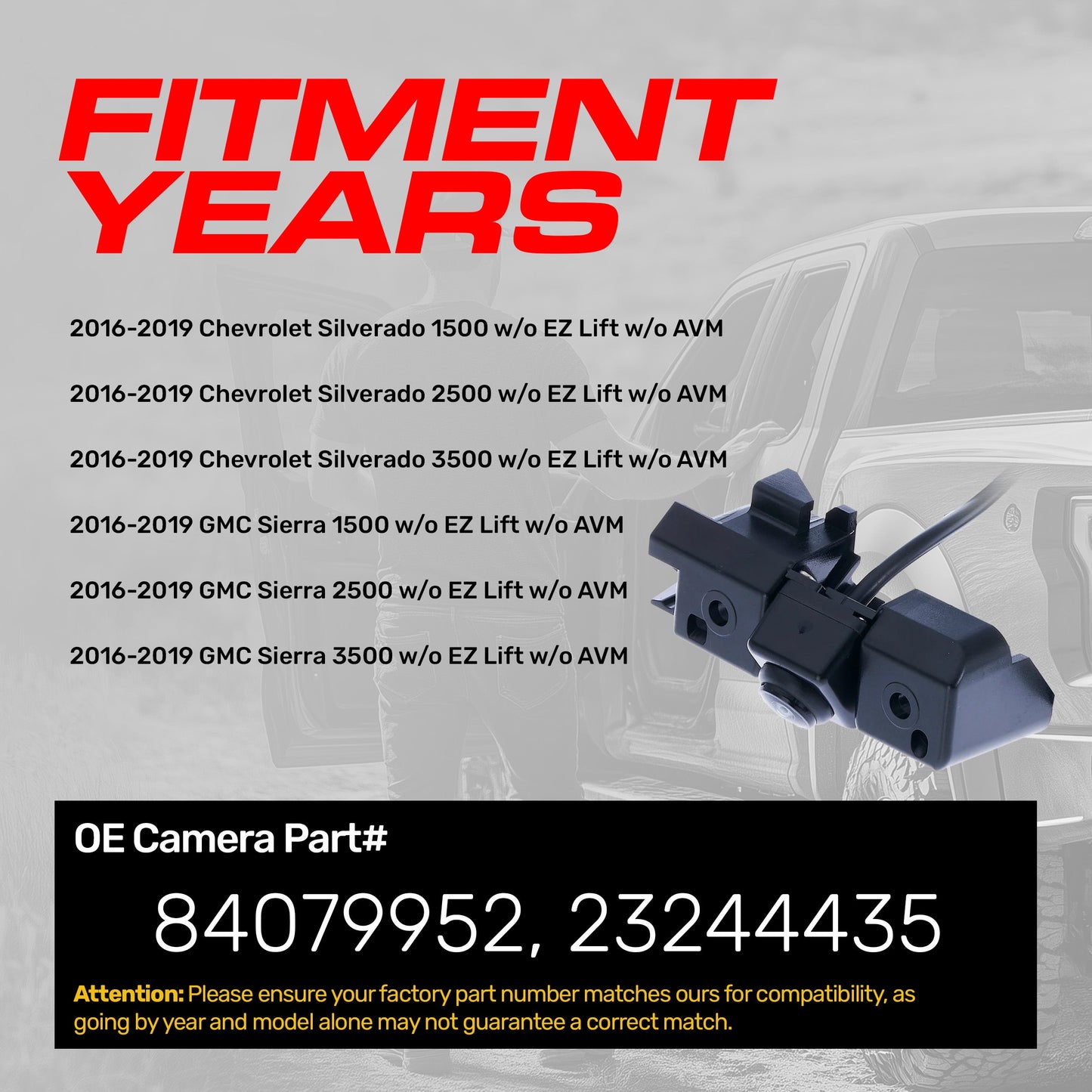 Master Tailgaters OE backup camera for 2016–2019 Silverado/Sierra w/o EZ Lift, w/o AVM on Tampa Home & Garden Store