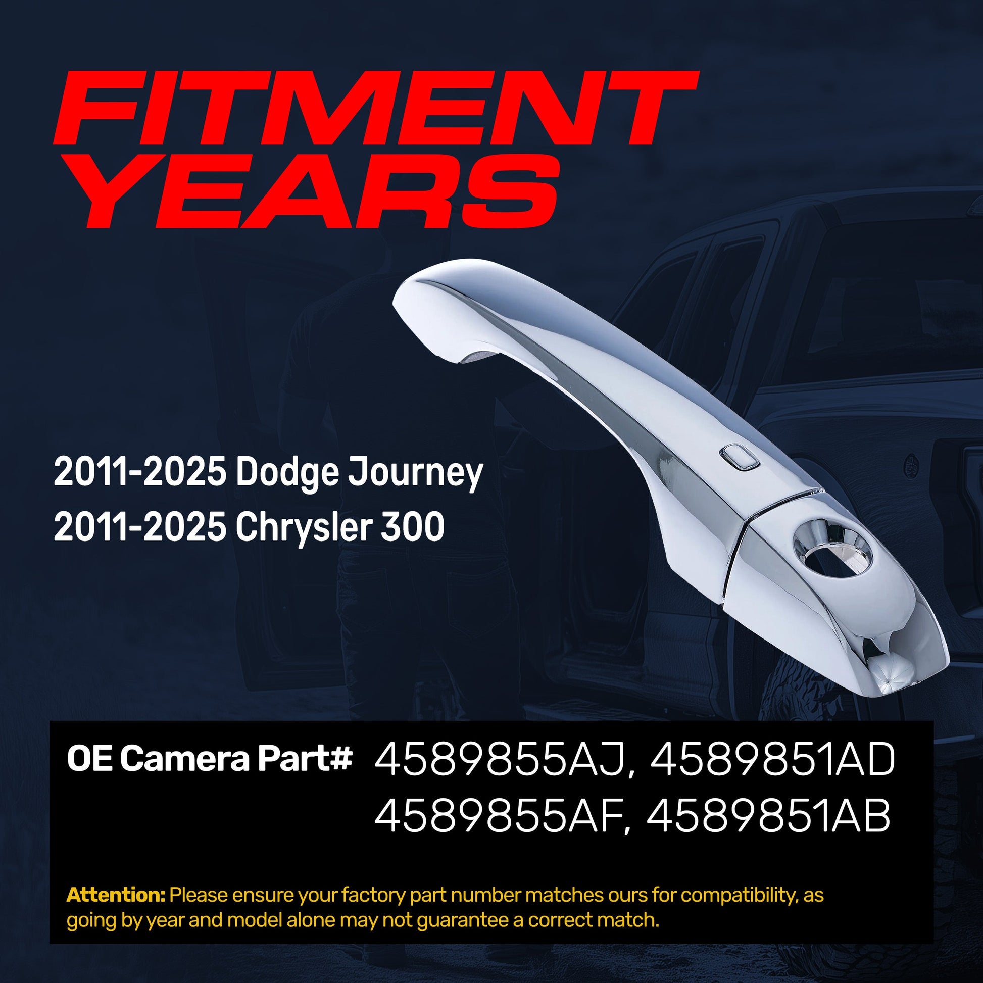 Exterior chrome door handle for 2011-2025 Dodge Journey/Chrysler 300, Master Tailgaters on Tampa Home & Garden Store
