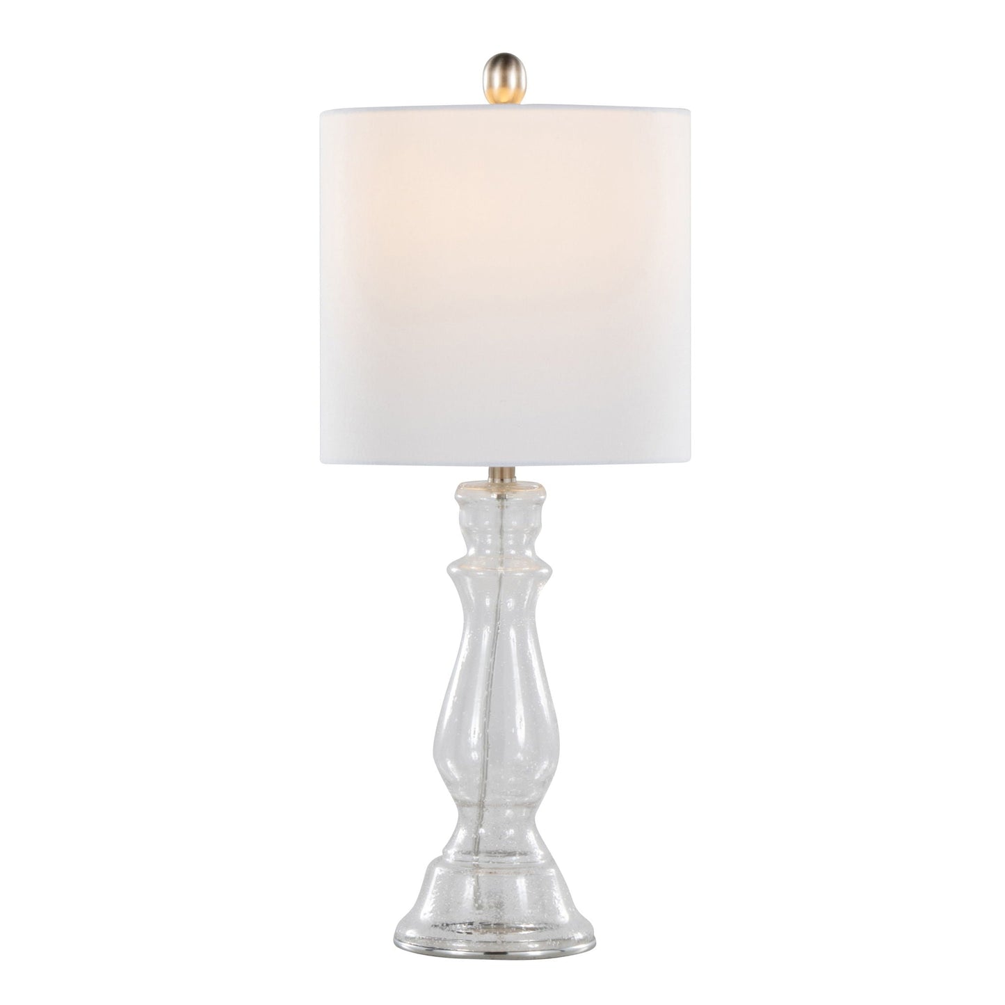 Bishop Contemporary Angel Table Lamp set of 2 with clear glass base and white shade, gold finial on Tampa Home & Garden Store