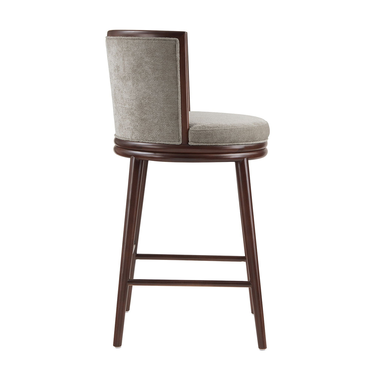 Evalyn Dove Barstool griege fabric upholstery with dark wood frame, bar height 28-30 in on Tampa Home & Garden Store