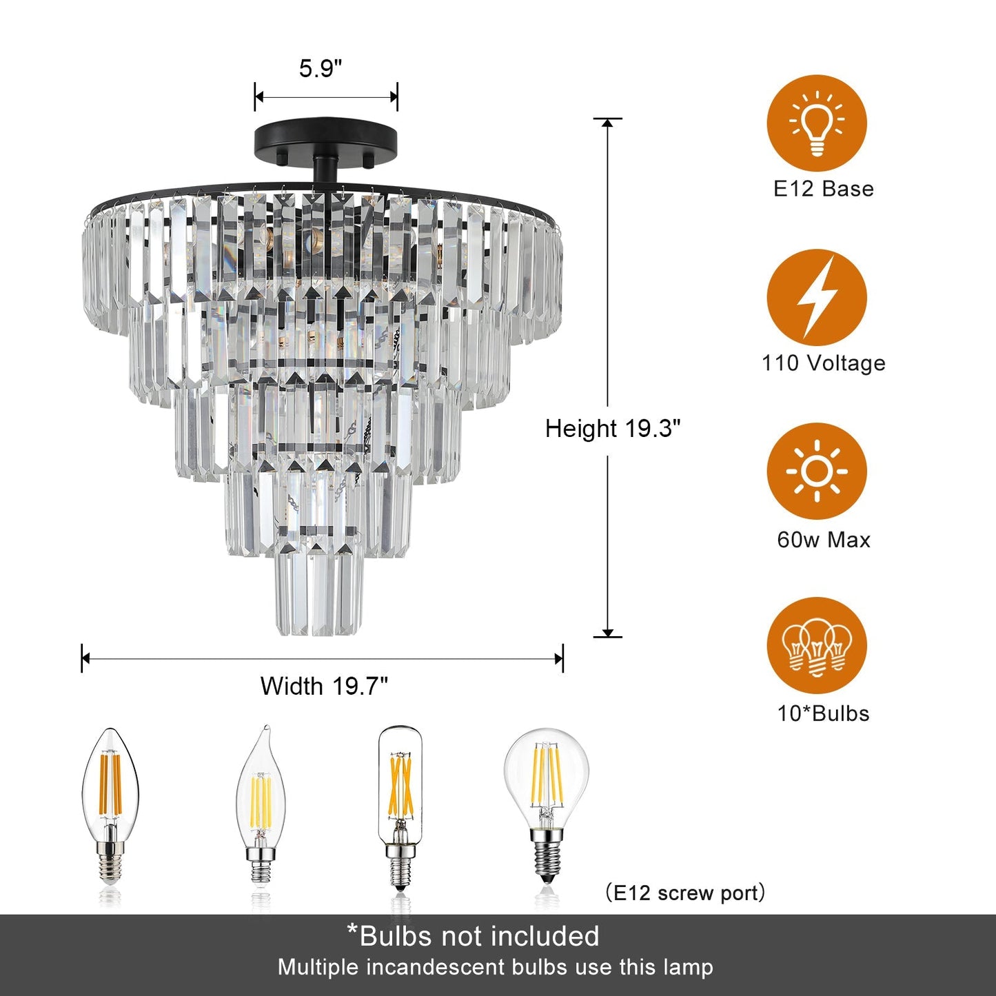 20in Black Crystal Chandelier Ceiling Light by HouseOfZazla with hanging crystal prisms on Tampa Home & Garden Store