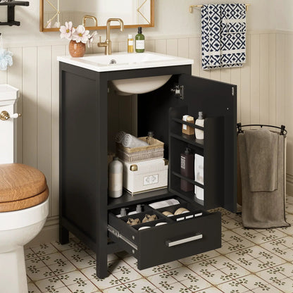 Bathroom Vanity Ceramic Sink and Divider Drawer