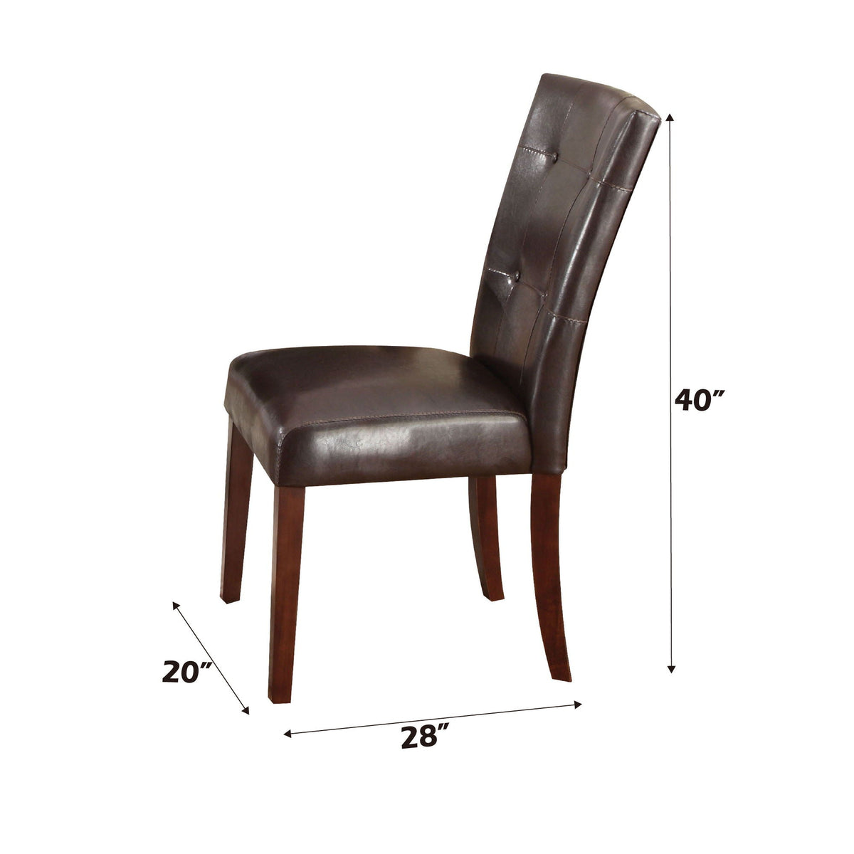 Side chair set in brown synthetic leather with button-tufted backrest and walnut wood legs on Tampa Home & Garden Store