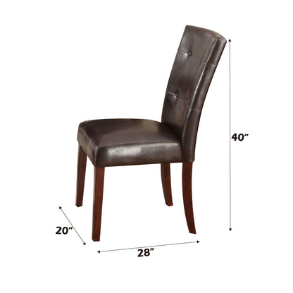 Side chair set in brown synthetic leather with button-tufted backrest and walnut wood legs on Tampa Home & Garden Store