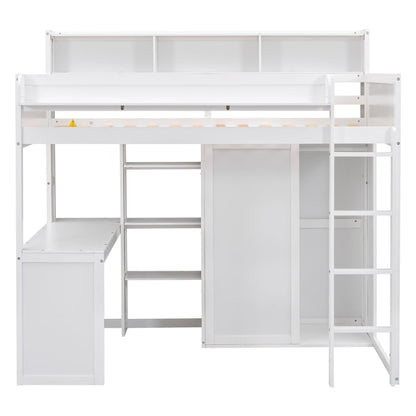 Loft bed with built-in desk, storage shelves and wardrobe in white by HouseOfZazla on Tampa Home & Garden Store