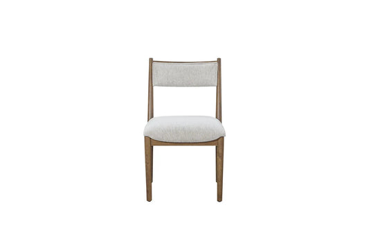 Cresent chair set of 2 in light brown wood with gray fabric upholstery on Tampa Home & Garden Store