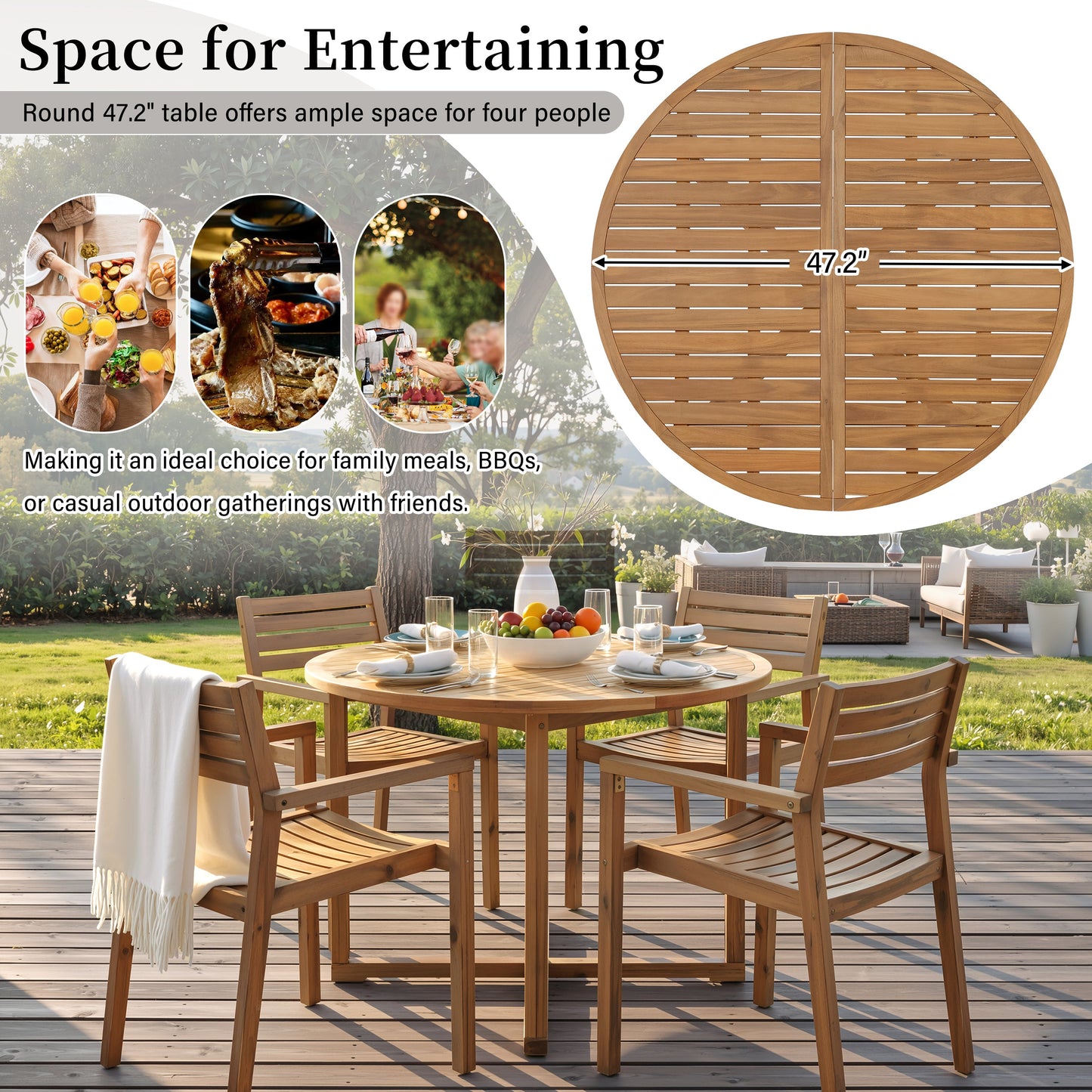 Five Piece Outdoor Dining Set with Acacia Wood