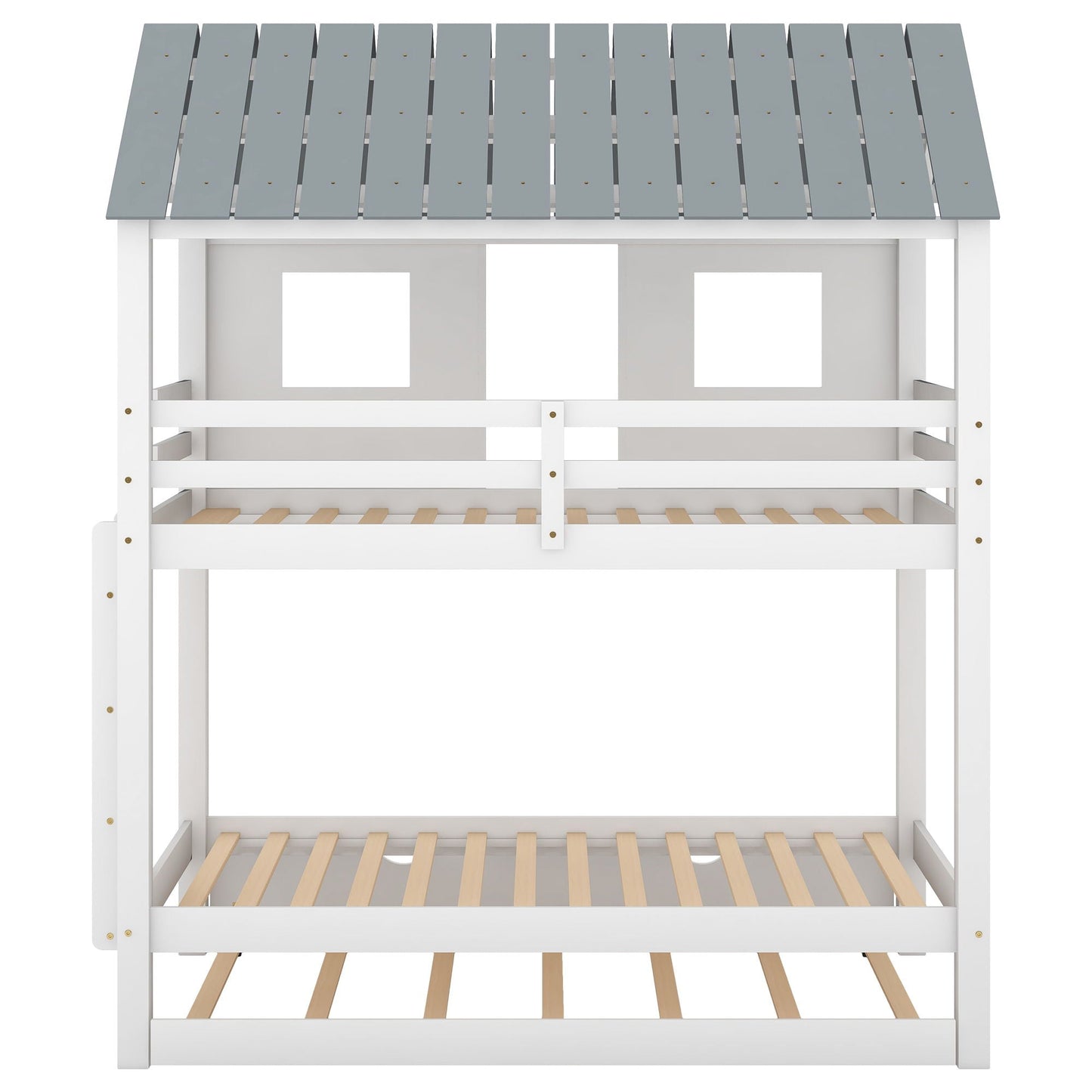 White twin-size bunk bed with gray roof panels and window accents by HouseOfZazla on Tampa Home & Garden Store