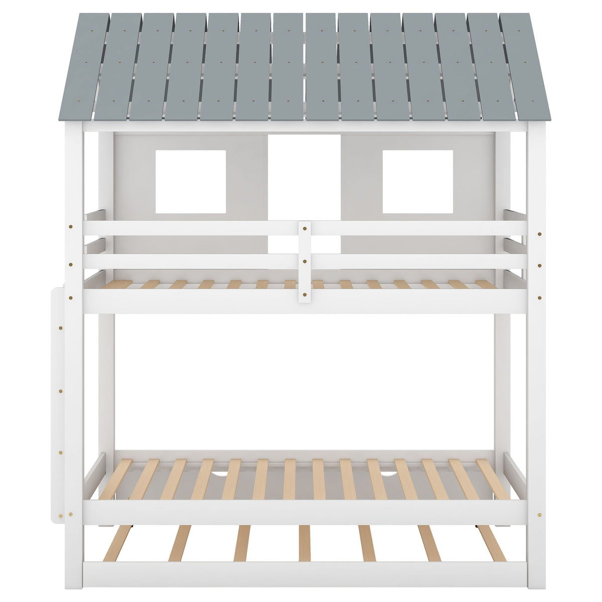 White twin-size bunk bed with gray roof panels and window accents by HouseOfZazla on Tampa Home & Garden Store