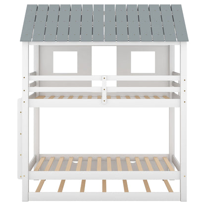 White twin-size bunk bed with gray roof panels and window accents by HouseOfZazla on Tampa Home & Garden Store