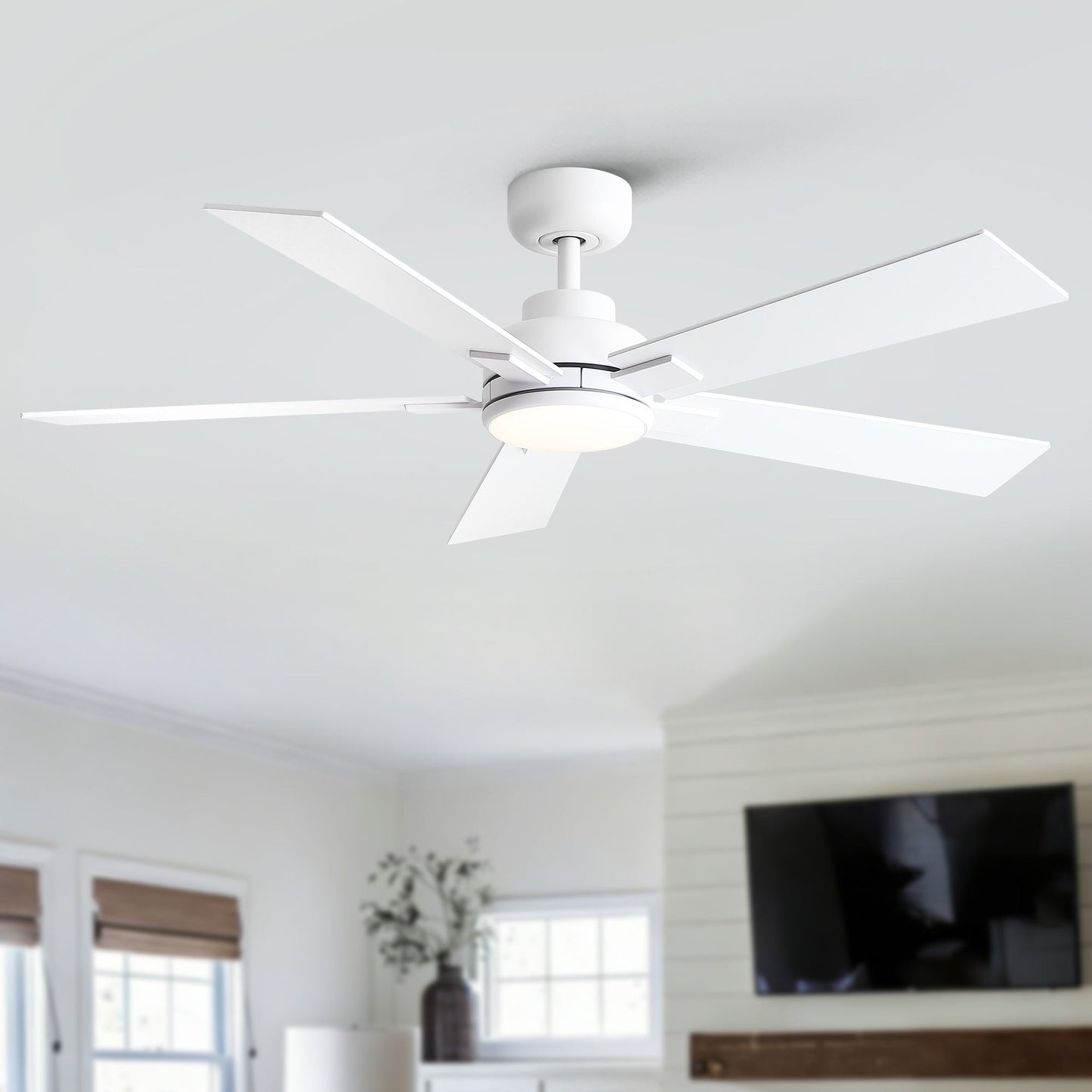 Reversible Motor Integrated LED Dimmable Ceiling Fan With Light white finish by HouseOfZazla on Tampa Home & Garden Store