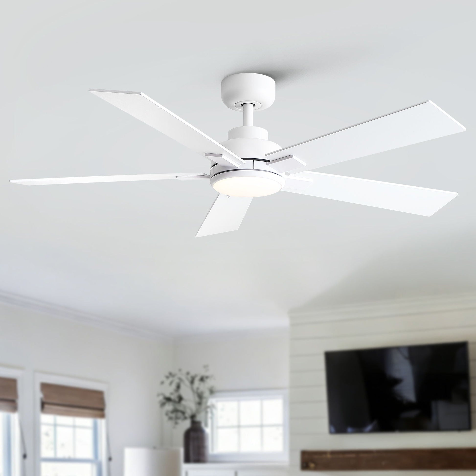 Reversible Motor Integrated LED Dimmable Ceiling Fan With Light white finish by HouseOfZazla on Tampa Home & Garden Store