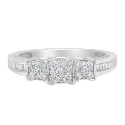 10K white gold 3-stone engagement ring with 3 diamond clusters, 1/2 ct tw, size 6-3/4, Bids.com on Tampa Home & Garden Store