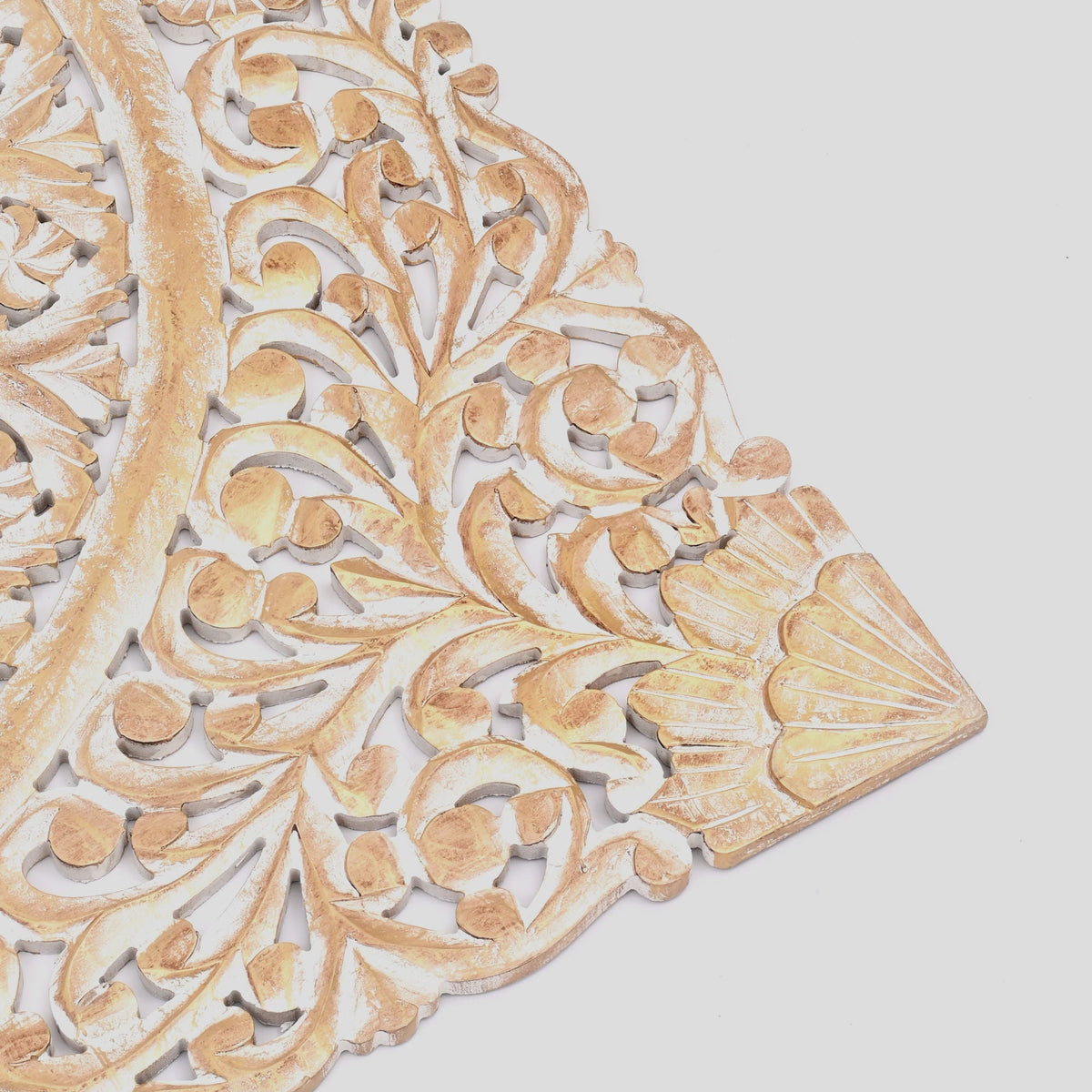 Floral hand carved mandala square wall decor gold white wood by HouseOfZazla on Tampa Home & Garden Store