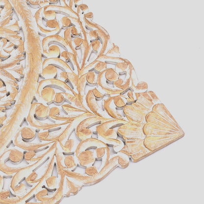 Floral hand carved mandala square wall decor gold white wood by HouseOfZazla on Tampa Home & Garden Store