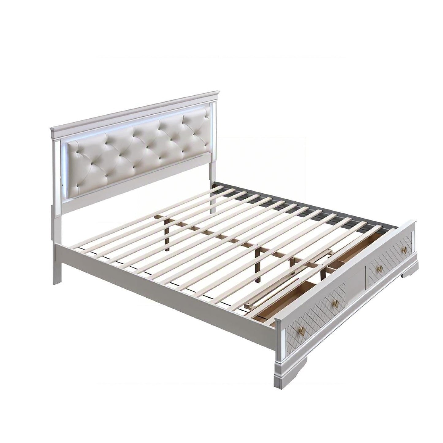 Verona bed with LED lighting, tufted cream headboard, metal frame, 2 drawers HouseOfZazla on Tampa Home & Garden Store