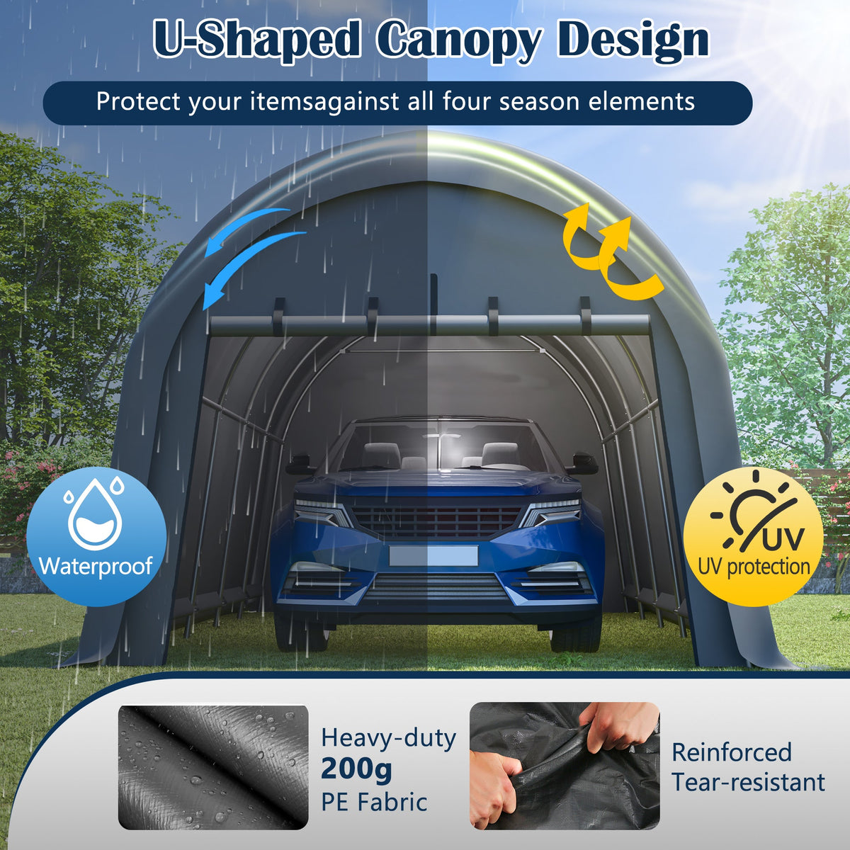 Heavy-Duty 12x20 FT Carport Canopy with U-Shaped Design, waterproof & UV protected HouseOfZazla on Tampa Home & Garden Store