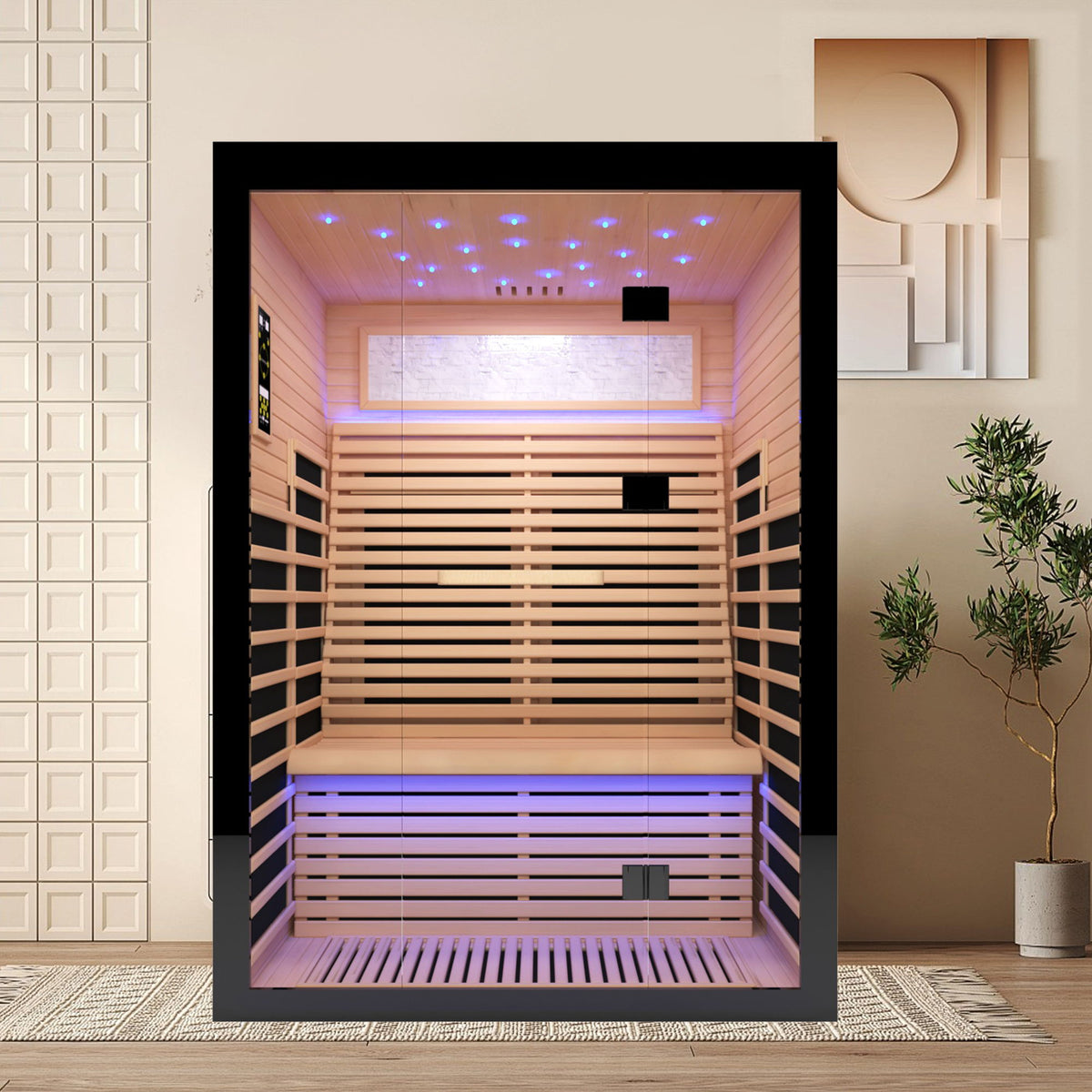 Luxury double infrared sauna with epoxy heating plates black/natural wood HouseOfZazla on Tampa Home & Garden Store