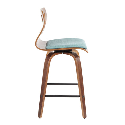 Mid-Century Modern counter stool with swivel and light blue upholstery on Tampa Home & Garden Store