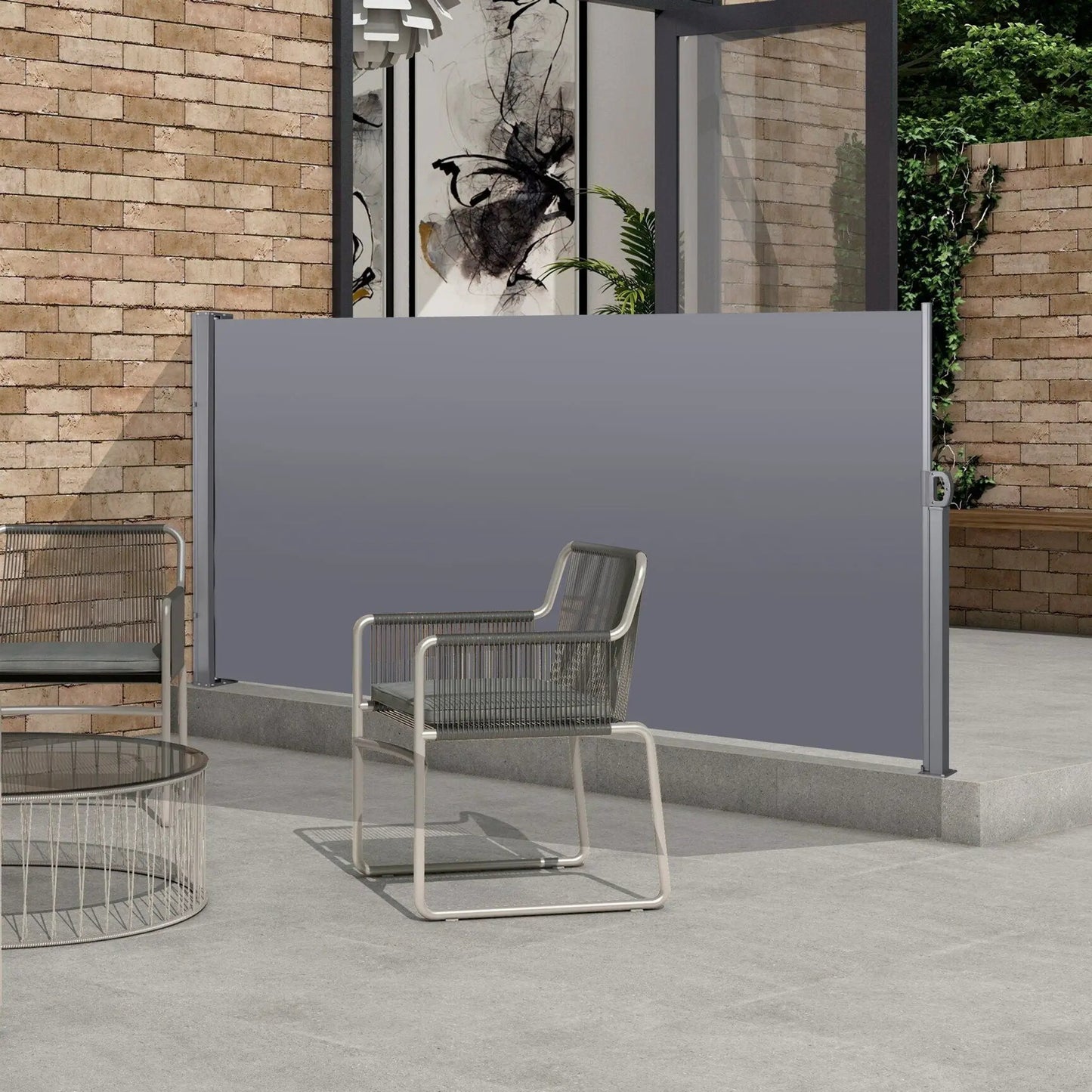 Retractable side screen awning gray UV resistant waterproof privacy screen by Unique Piece on Tampa Home & Garden Store