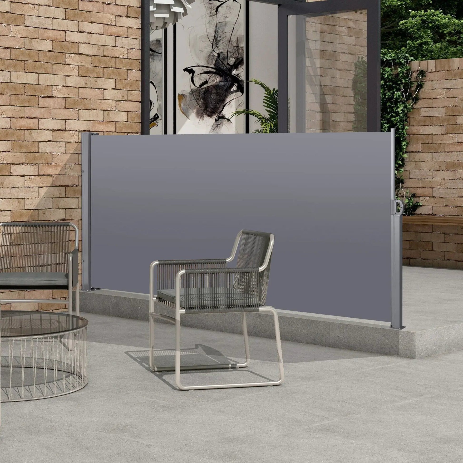 Retractable side screen awning gray UV resistant waterproof privacy screen by Unique Piece on Tampa Home & Garden Store