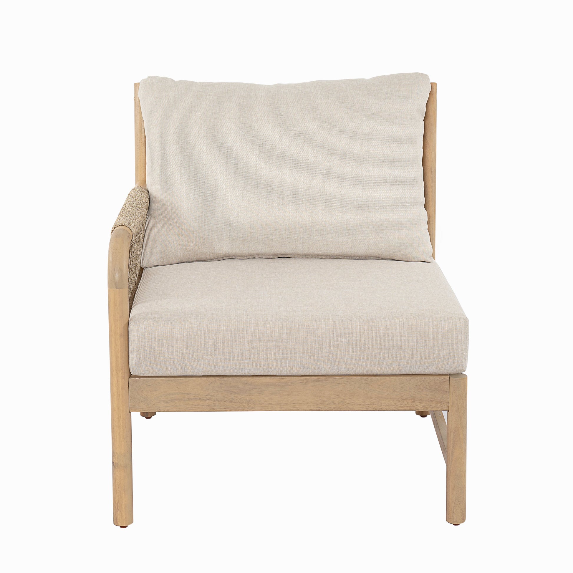 Casper Outdoor 3-Seater Sofa cushion in beige fabric on a natural wood frame on Tampa Home & Garden Store