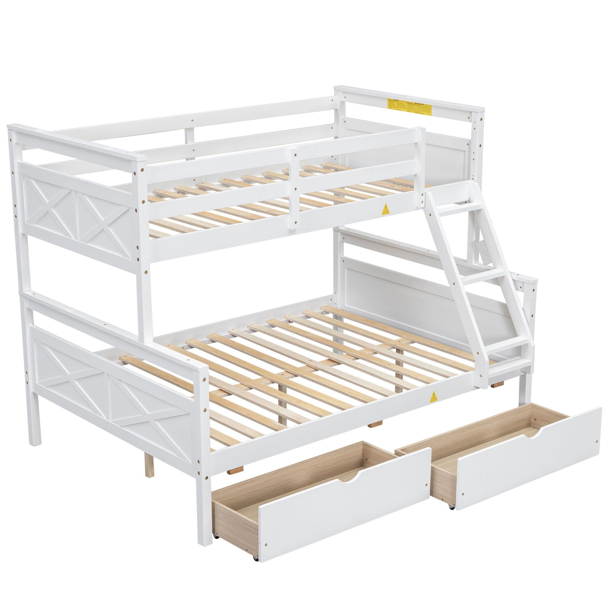 Bunk bed white with ladder and safety guardrails, wooden slats, under-bed drawers, HouseOfZazla on Tampa Home & Garden Store