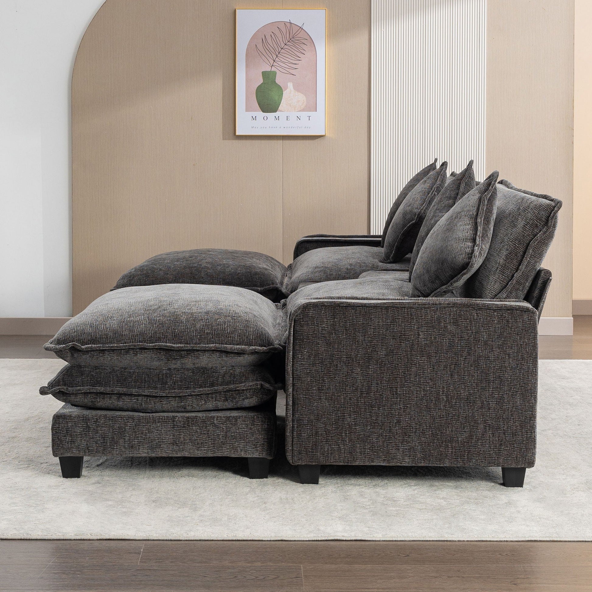 Modern sectional sofa with removable ottomans in charcoal gray fabric, 3-piece set on Tampa Home & Garden Store