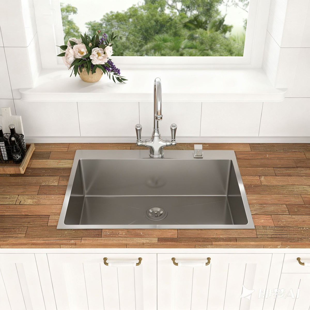 Topmount stainless steel kitchen sink by HouseOfZazla with chrome faucet on countertop on Tampa Home & Garden Store