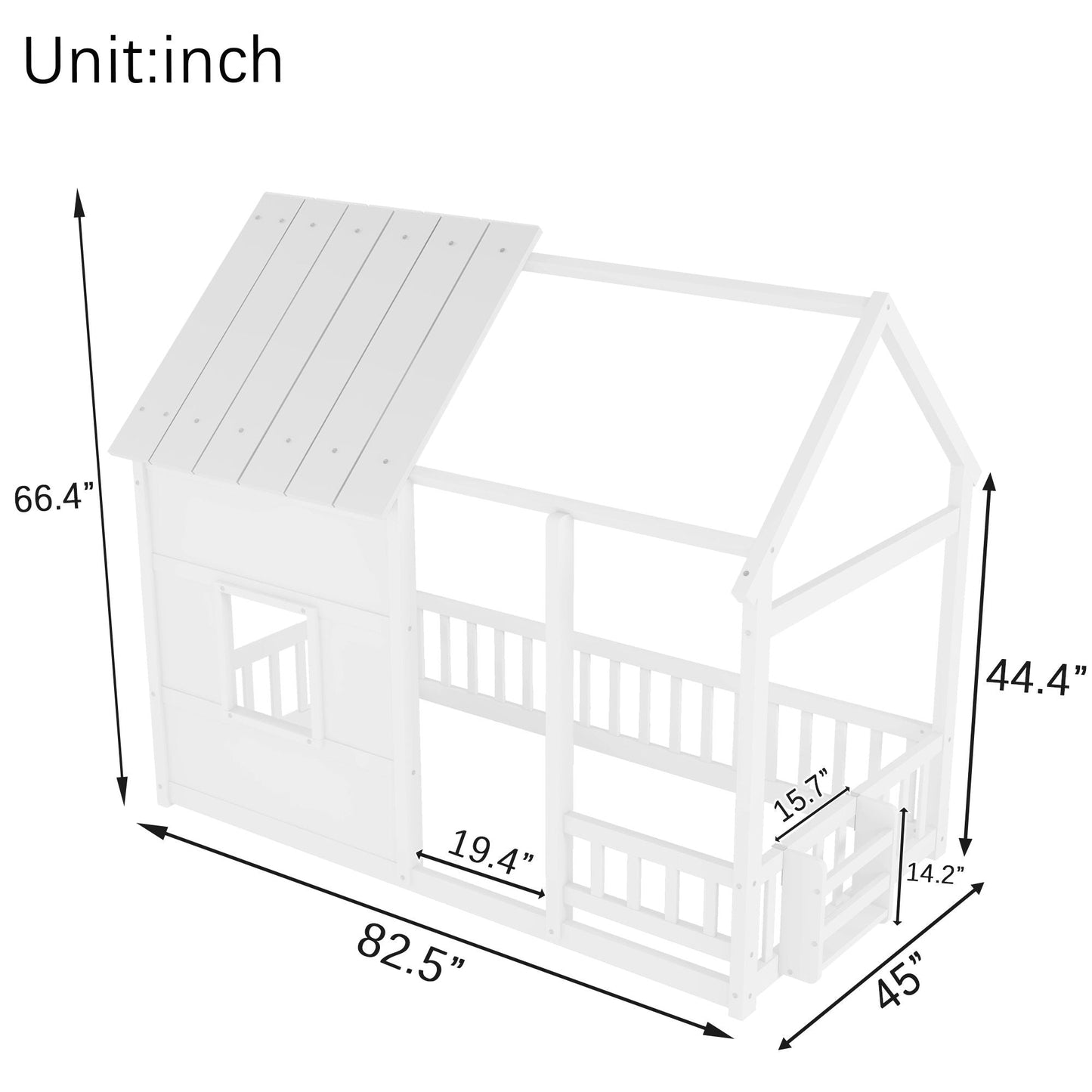 Cozy House Kids Bed with Led Lights and Bookshelf