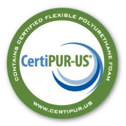 CertiPUR-US certification seal on green ring with blue center logo on Tampa Home & Garden Store