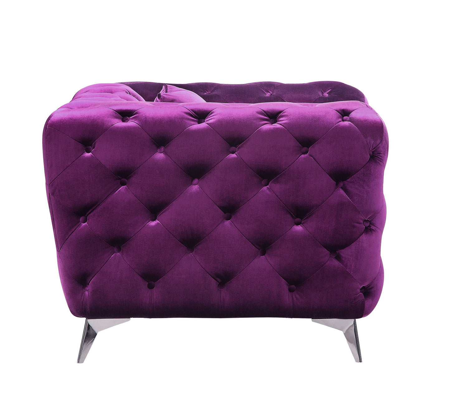 Atronia luxury purple velvet tufted stationary loveseat with diamond tufting and metal legs on Tampa Home & Garden Store