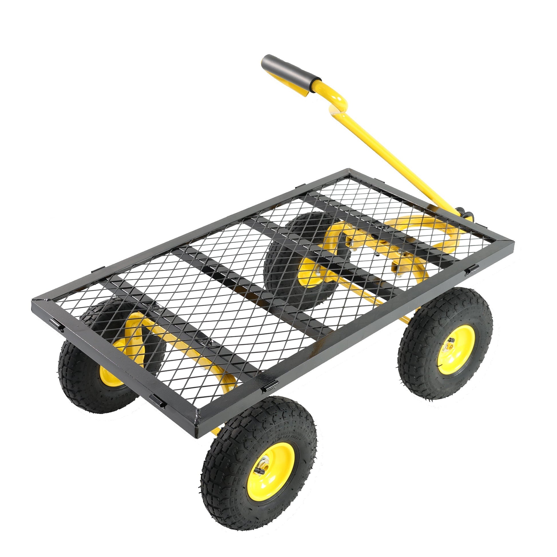 Wagon cart HouseOfZazla outdoor wagon with yellow frame black mesh basket and large yellow wheels on Tampa Home & Garden Store