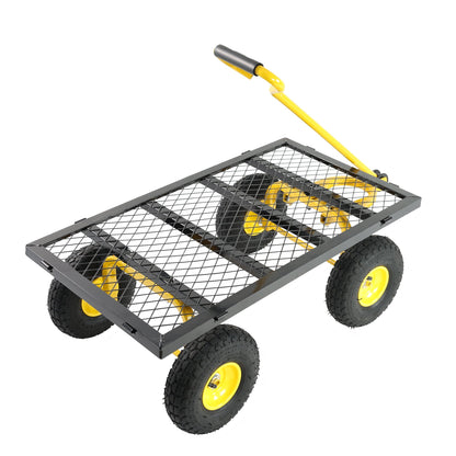Wagon cart HouseOfZazla outdoor wagon with yellow frame black mesh basket and large yellow wheels on Tampa Home & Garden Store
