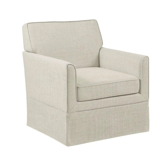 Timeless accent armchair in beige fabric with track arms and a skirted base on Tampa Home & Garden Store