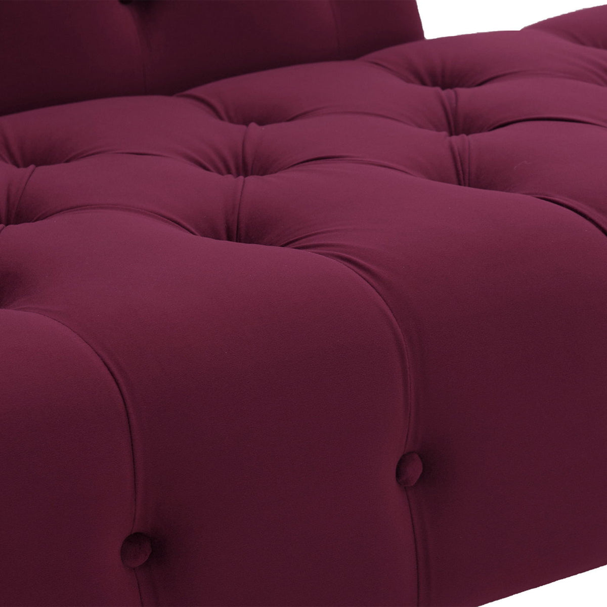 Tufted Roll-Arm Chaise Lounge in deep red velvet upholstery with button-tufted cushions on Tampa Home & Garden Store