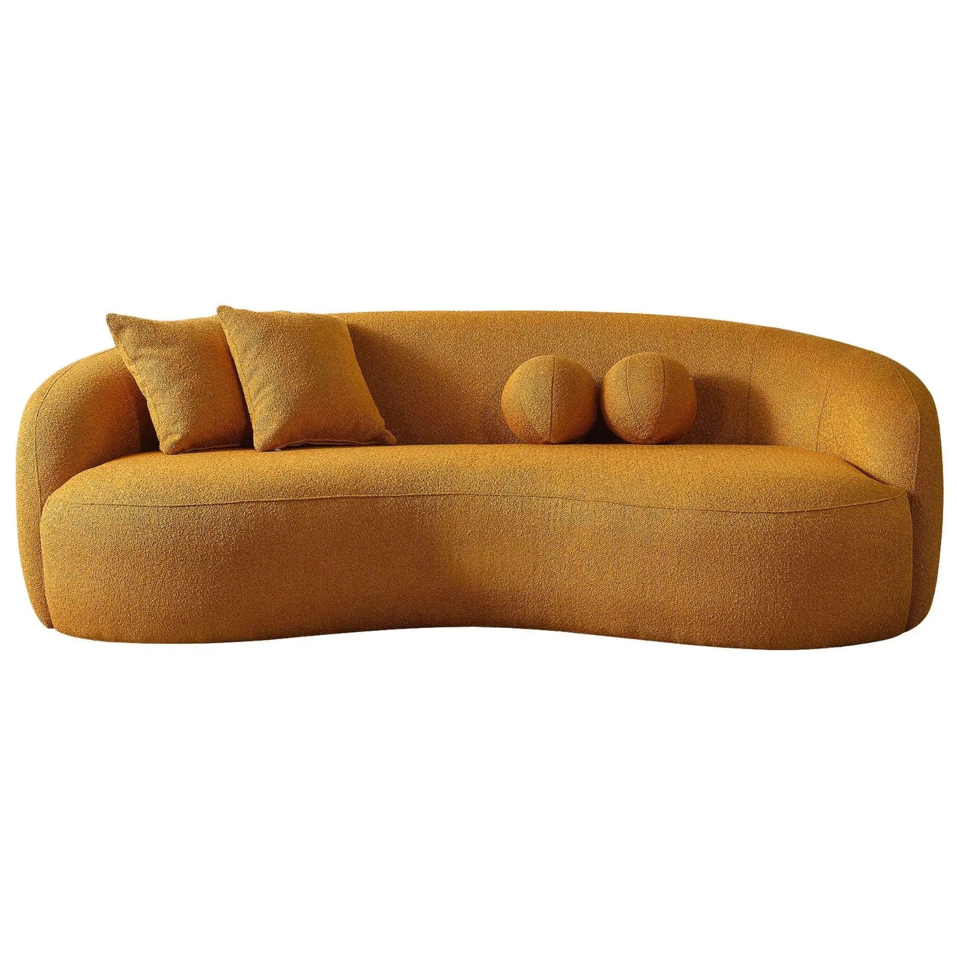 Drake Japandi Curvy Boucle Sofa by Unique Piece Furniture in mustard boucle stationary on Tampa Home & Garden Store