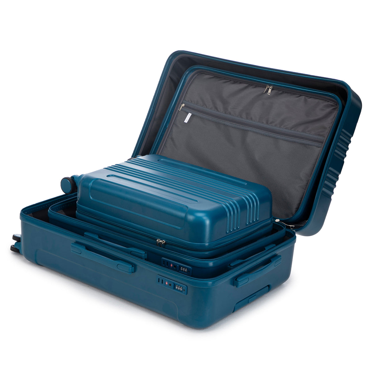 3-Piece ABS Spinner Wheel Luggage Set 20/24/28 Dark Blue HouseOfZazla interior mesh pockets on Tampa Home & Garden Store
