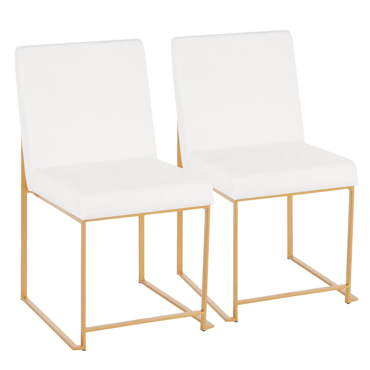 Two white upholstered high-back dining chairs with gold metal legs, HouseOfZazla on Tampa Home & Garden Store