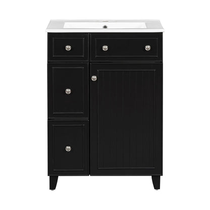 Transitional style bathroom vanity cabinet with ceramic sink black finish chrome knobs on Tampa Home & Garden Store