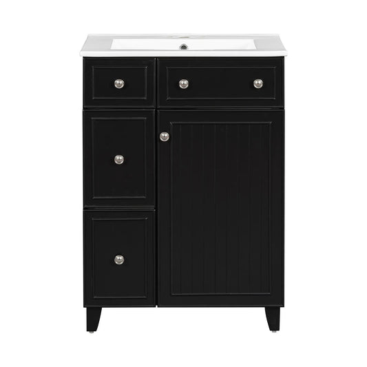 Transitional style bathroom vanity cabinet with ceramic sink black finish chrome knobs on Tampa Home & Garden Store
