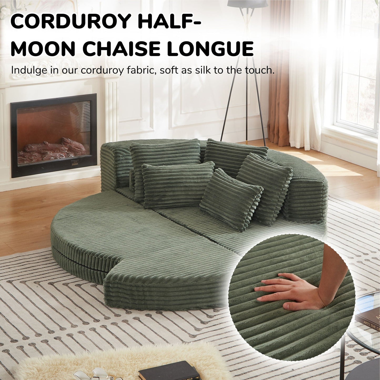 Semi Circular Corduroy Sofa Bed With Pillow