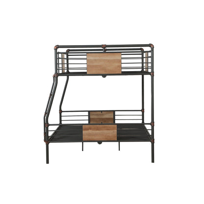 HouseOfZazla Brantley bunk bed frame, black metal with wood slat panels, full-long/queen on Tampa Home & Garden Store